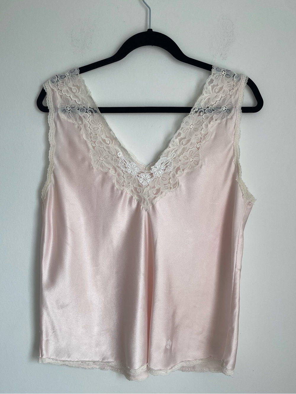 Vintage Christian Dior Lingerie Pink Satin Lace Camisole Top Cami CD Monogram